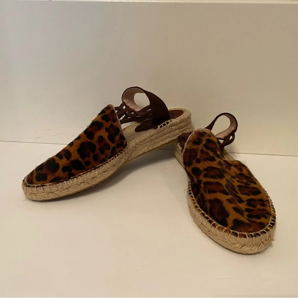 NEW PICON ESPADRILLE SHOES BROWN ANIMAL PRINT LEATHER HANDMADE SPAIN SIZE 7.5